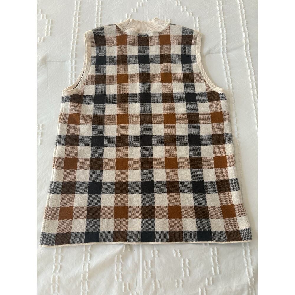 LOFT Petite Plaid Sweater Vest Retro 70s Style Lightweight Cotton Knit - Picture 4 of 7